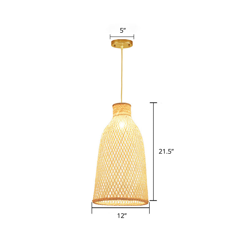 Handmade Bamboo Suspension Lighting Minimalist 1 Head Wood Pendant Ceiling Light for Tea Room