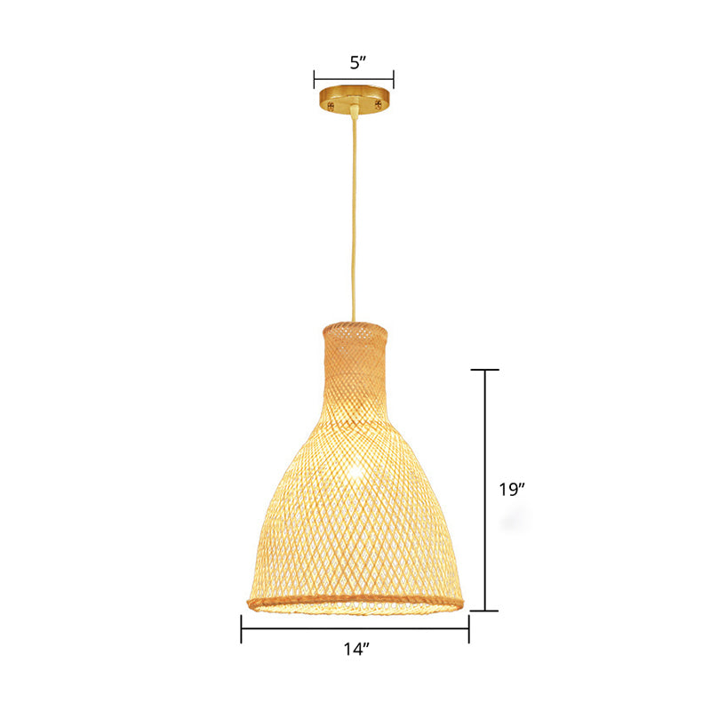 Handmade Bamboo Suspension Lighting Minimalist 1 Head Wood Pendant Ceiling Light for Tea Room