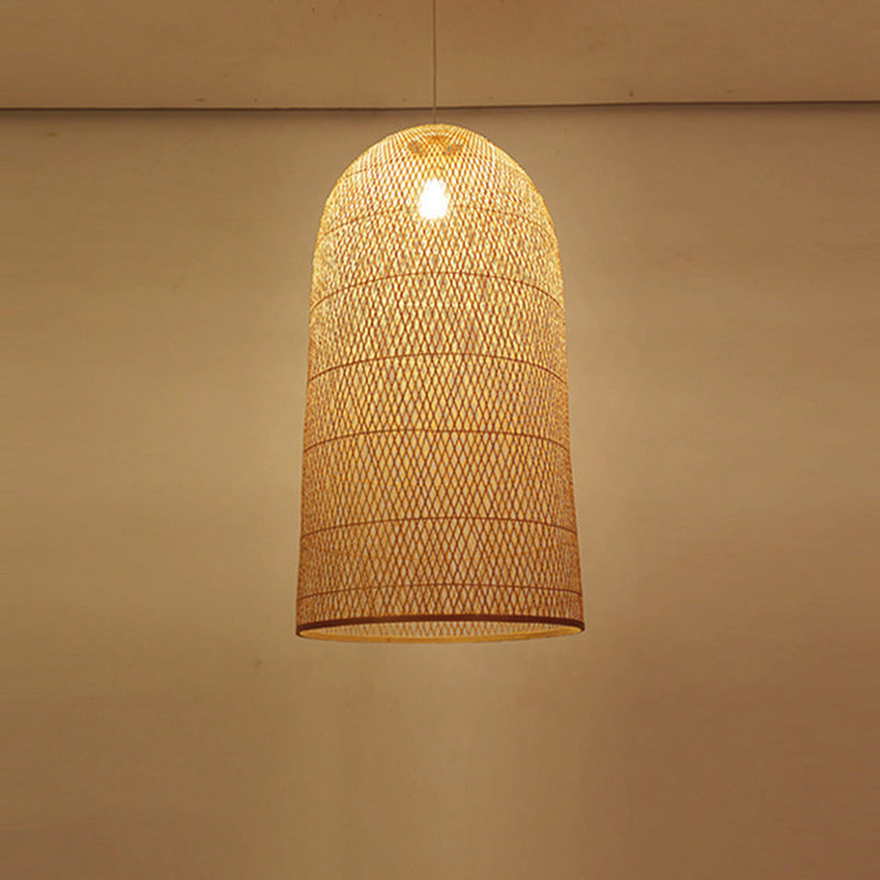Handmade Bamboo Suspension Lighting Minimalist 1 Head Wood Pendant Ceiling Light for Tea Room