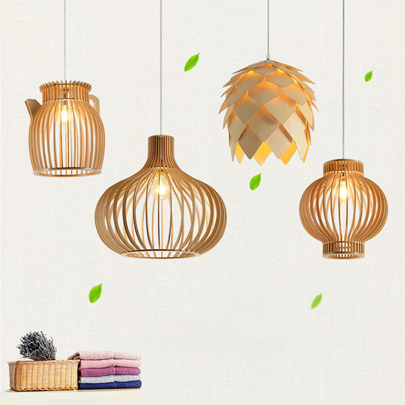Handmade Restaurant Suspension Light Wood 1-Light Simplicity Pendant Light Fixture