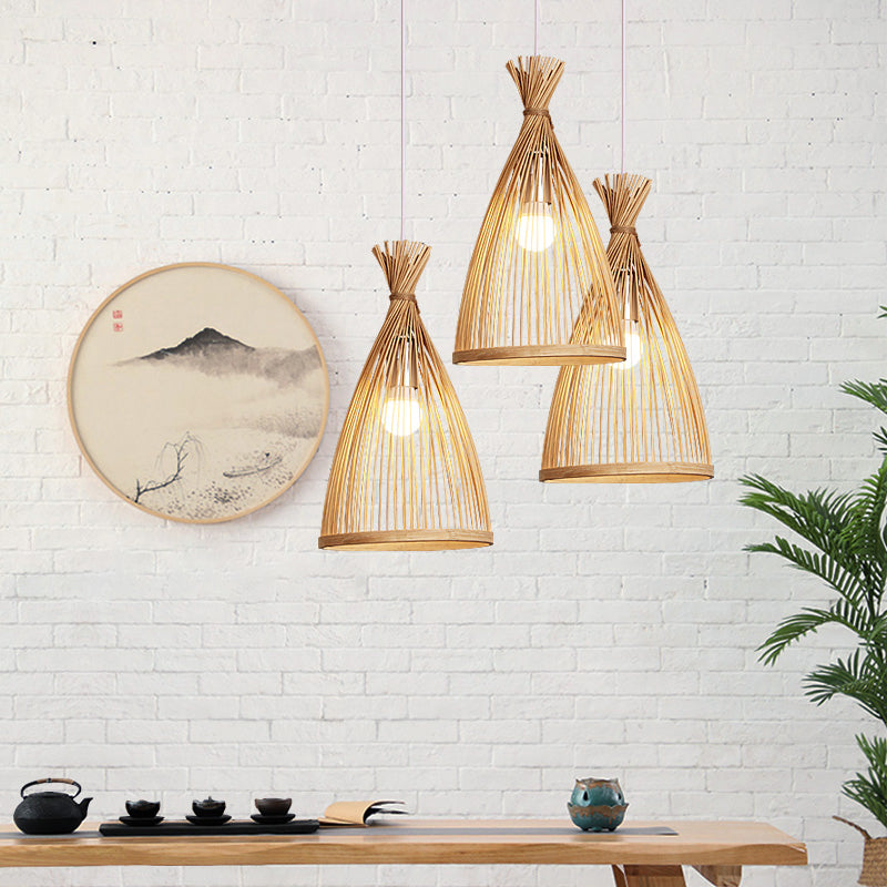 Bamboo Bell Suspension Lighting Minimalist 1 Head Pendant Ceiling Light for Tea Room