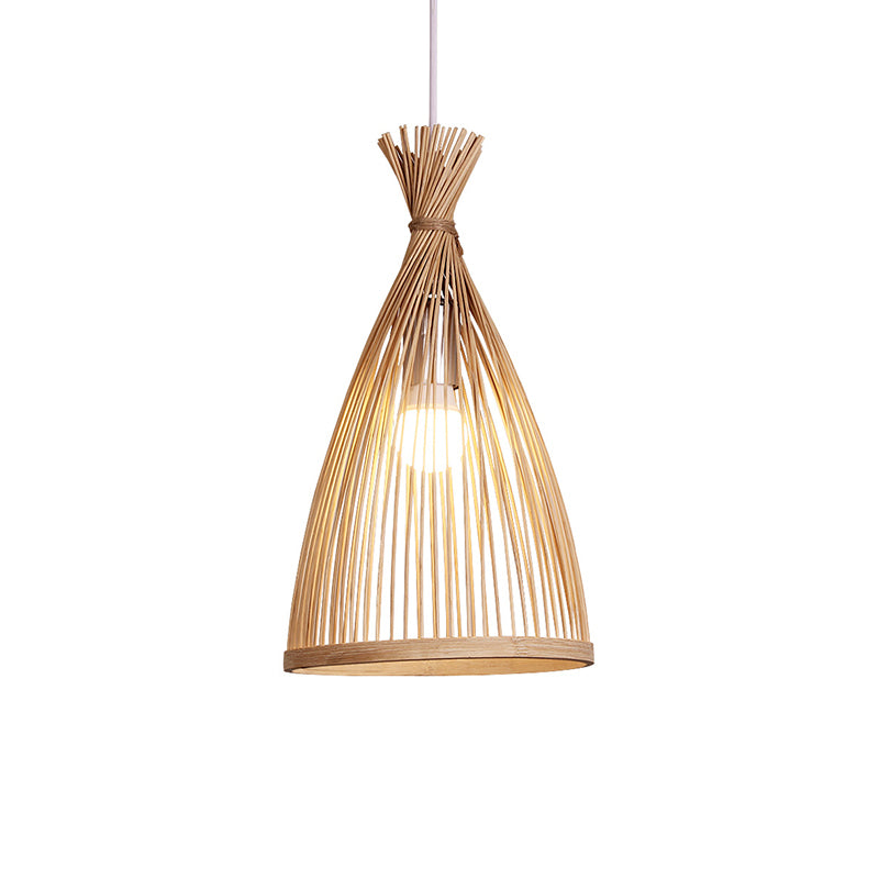 Bamboo Bell Suspension Lighting Minimalist 1 Head Pendant Ceiling Light for Tea Room