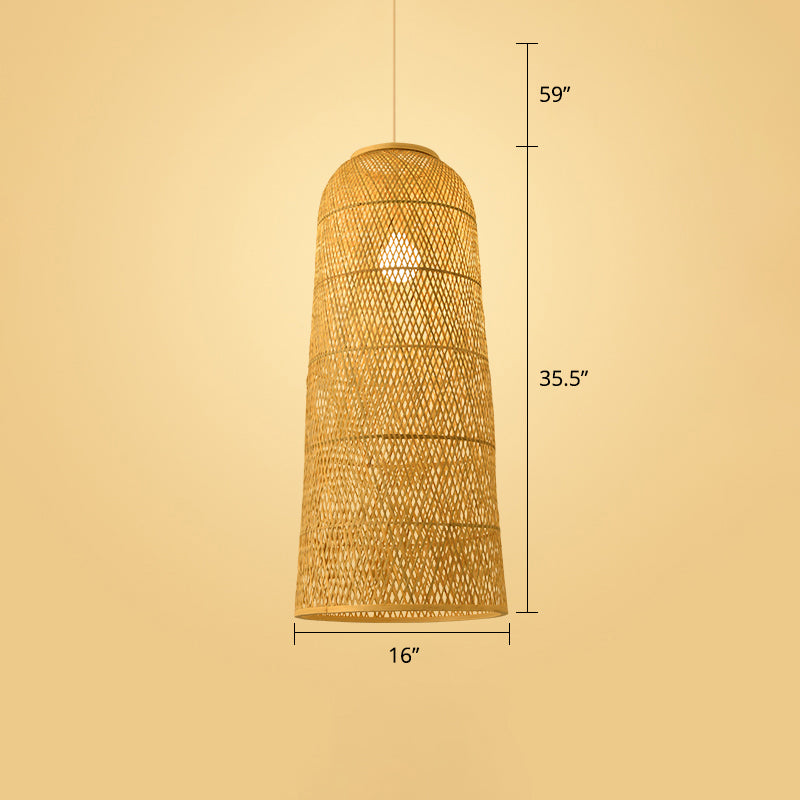Modern Style Handwoven Ceiling Light Rattan Single Restaurant Hanging Pendant Light in Wood