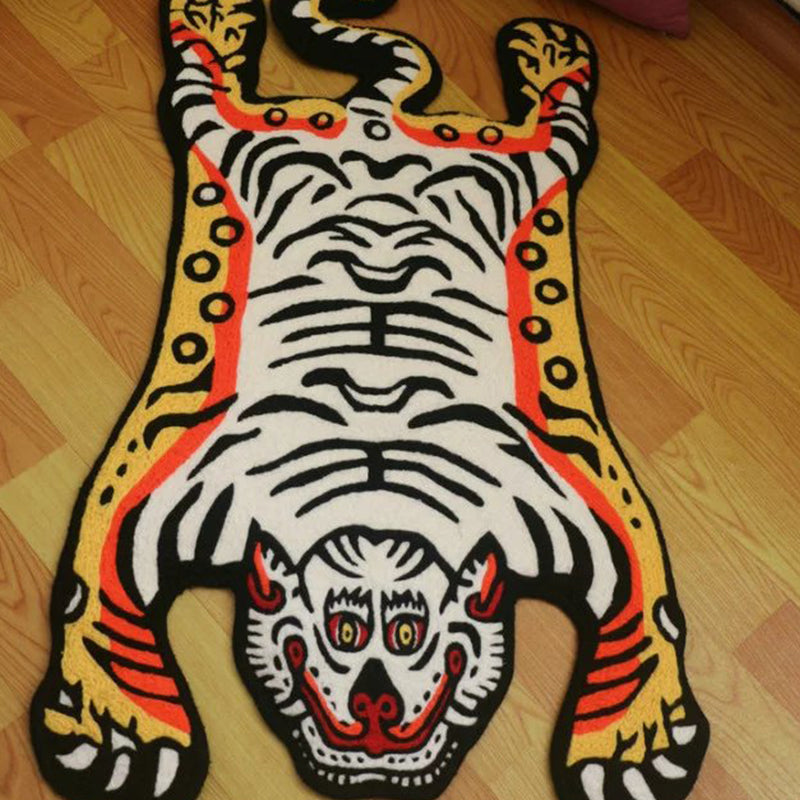Onregelmatige vorm Tijgerhuidtapijt Meerkleurig Creatief Binnentapijt Acryl Antislip Huisdiervriendelijk Tapijt voor Decor