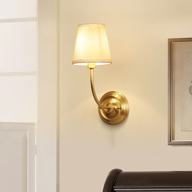 Single-Bulb Wall Light Classic Tapered Fabric Wall Lighting Fixture in Brass for Corridor