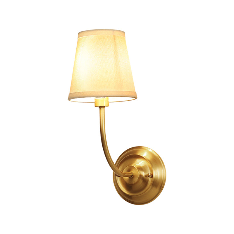 Single-Bulb Wall Light Classic Tapered Fabric Wall Lighting Fixture in Brass for Corridor