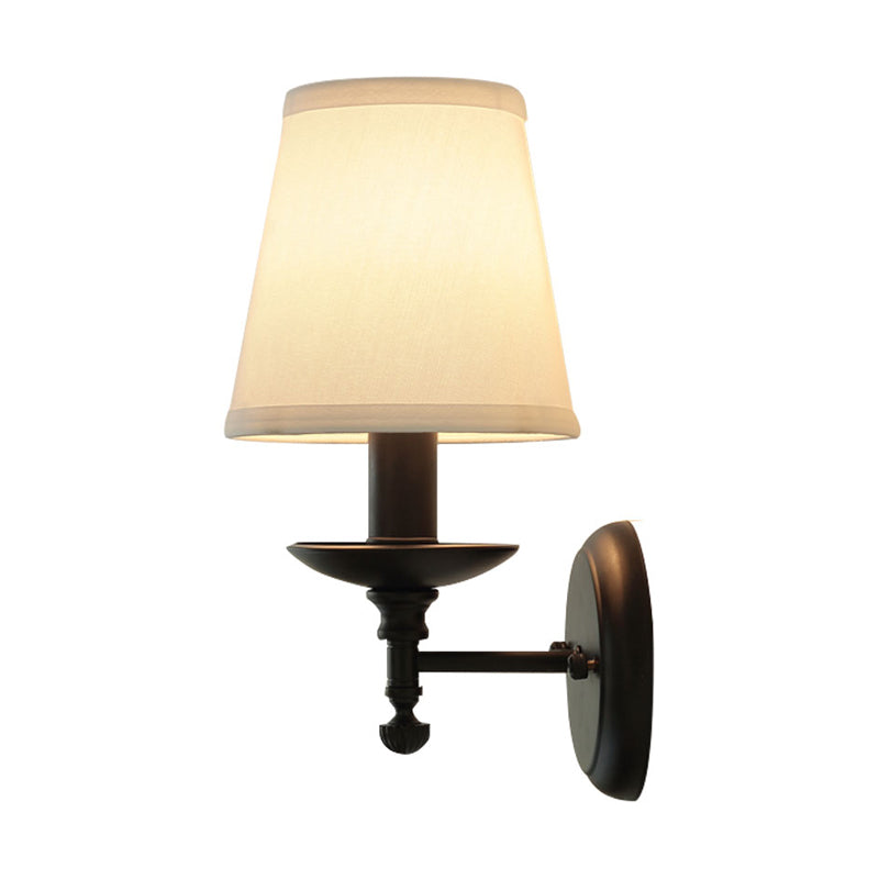 1 Head Wall Lamp Simplicity Candelabra Metal Wall Light Fixture with Bucket Fabric Shade in White