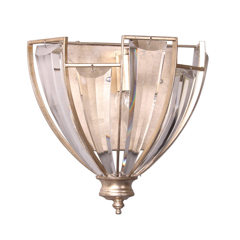 Bowl Shape Wall Sconce Vintage Style Clear Crystal 1 Bulb Bedroom Wall Lighting in Gold Finish