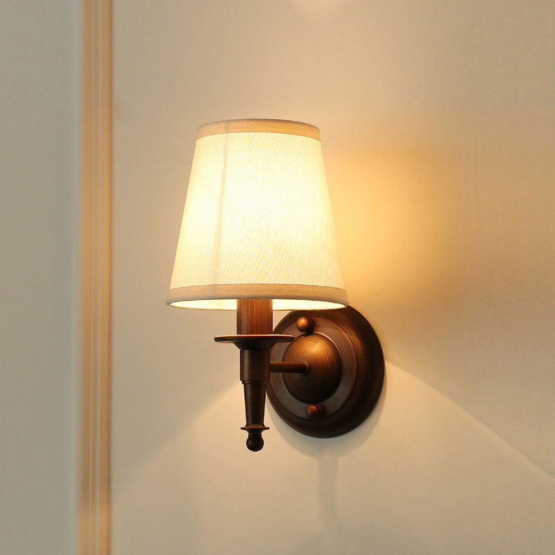 Traditional Bucket Wall Light 1 Head Fabric Wall Light Fixture in Dark Coffee for Living Room