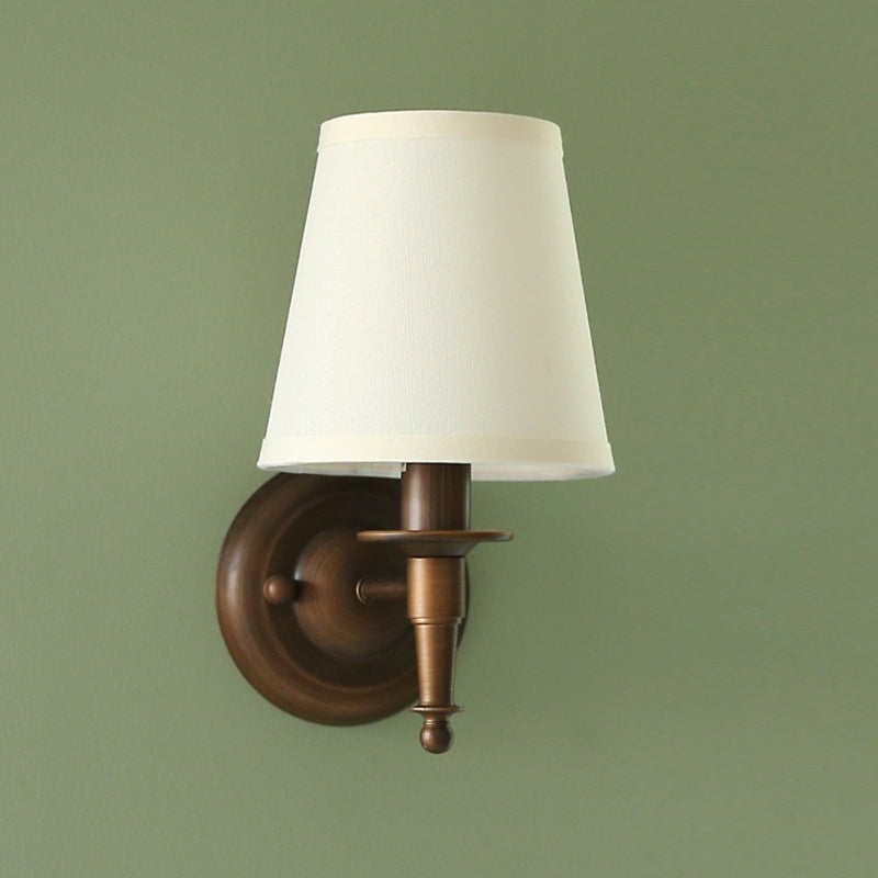 Traditional Bucket Wall Light 1 Head Fabric Wall Light Fixture in Dark Coffee for Living Room