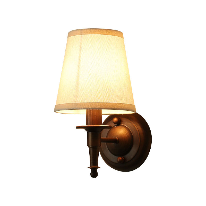 Traditional Bucket Wall Light 1 Head Fabric Wall Light Fixture in Dark Coffee for Living Room