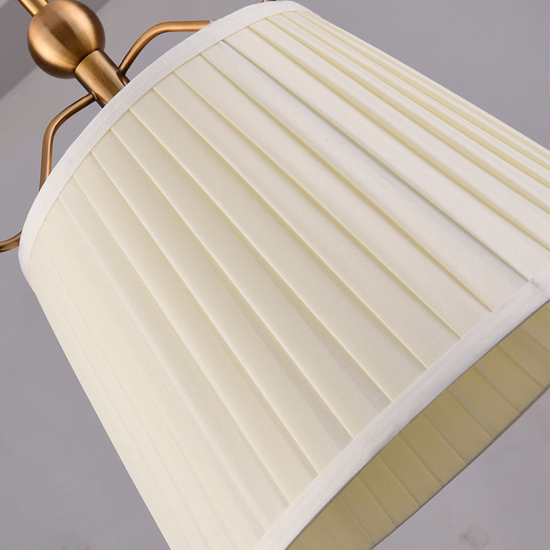 Single Semi Flush Traditional Tapered Pleated Fabric Flush Ceiling Light Fixture in White for Bedroom