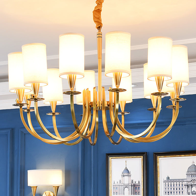 Cylinder Fabric Chandelier Light Minimalism Living Room Pendant Light Fixture in Brass