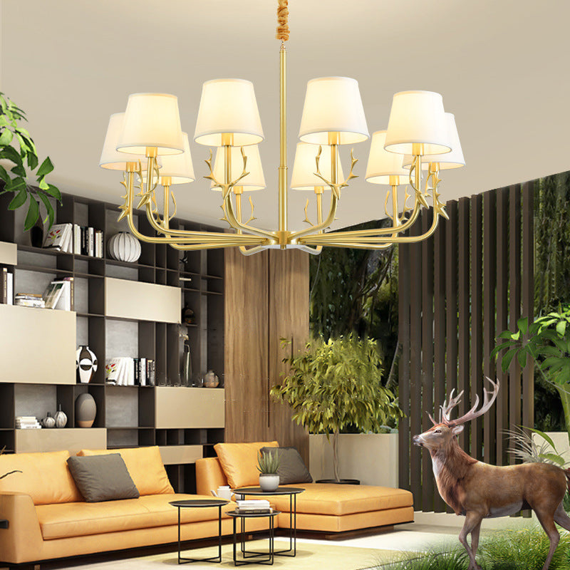 Éclairage de plafond de godet traditionnel Tissu luminaire luminaire avec décoration de cerf en laiton
