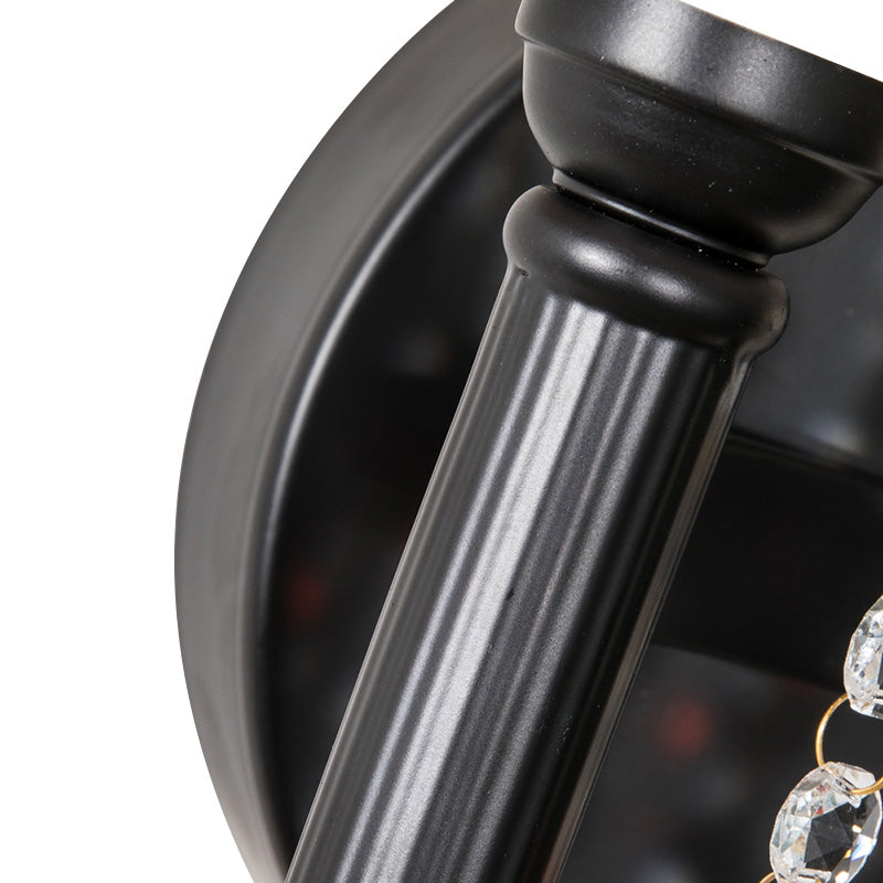 Fabric Drum Wall Lighting Lodge Style 2 Lámpara de apliques de corredor de bombillas con cordón de cristal y brazo en forma de U en negro