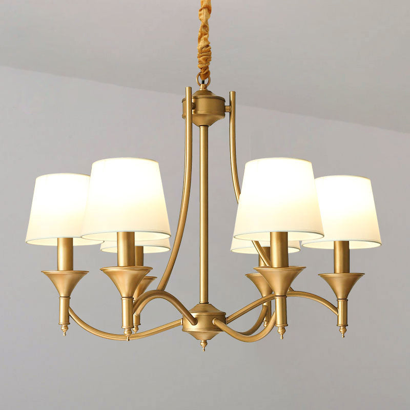 Minimalism Candlestick Chandelier Light Metallic Pendant Light Fixture with Tapered Fabric Shade