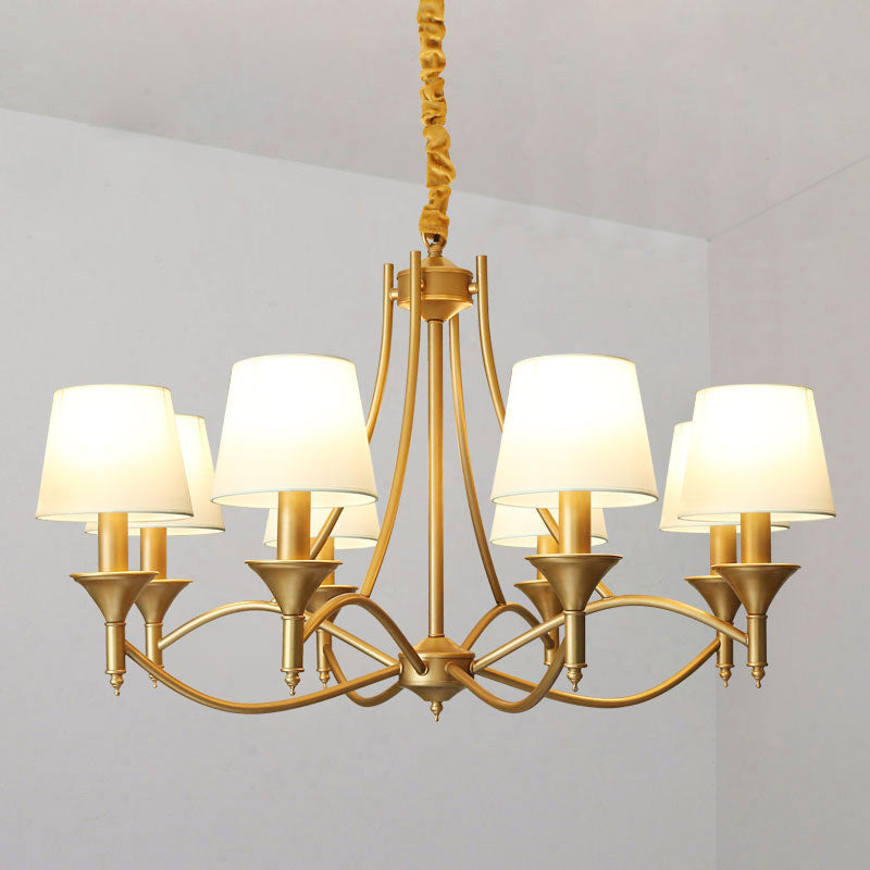 Minimalism Candlestick Chandelier Light Metallic Pendant Light Fixture with Tapered Fabric Shade