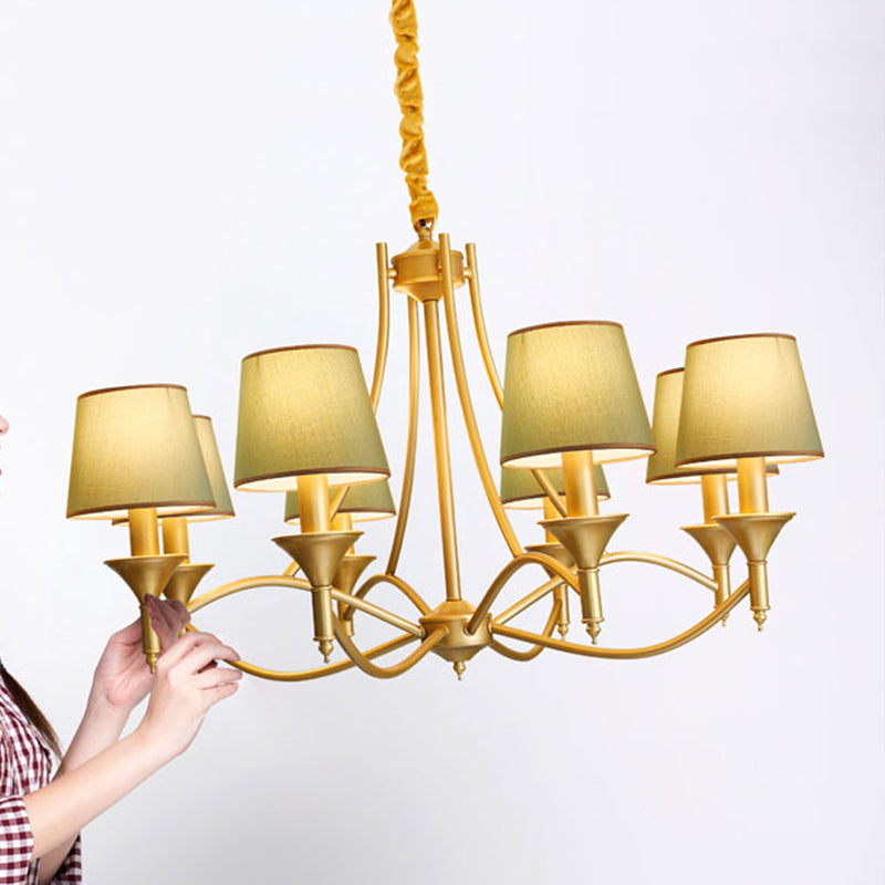 Minimalism Candlestick Chandelier Light Metallic Pendant Light Fixture with Tapered Fabric Shade