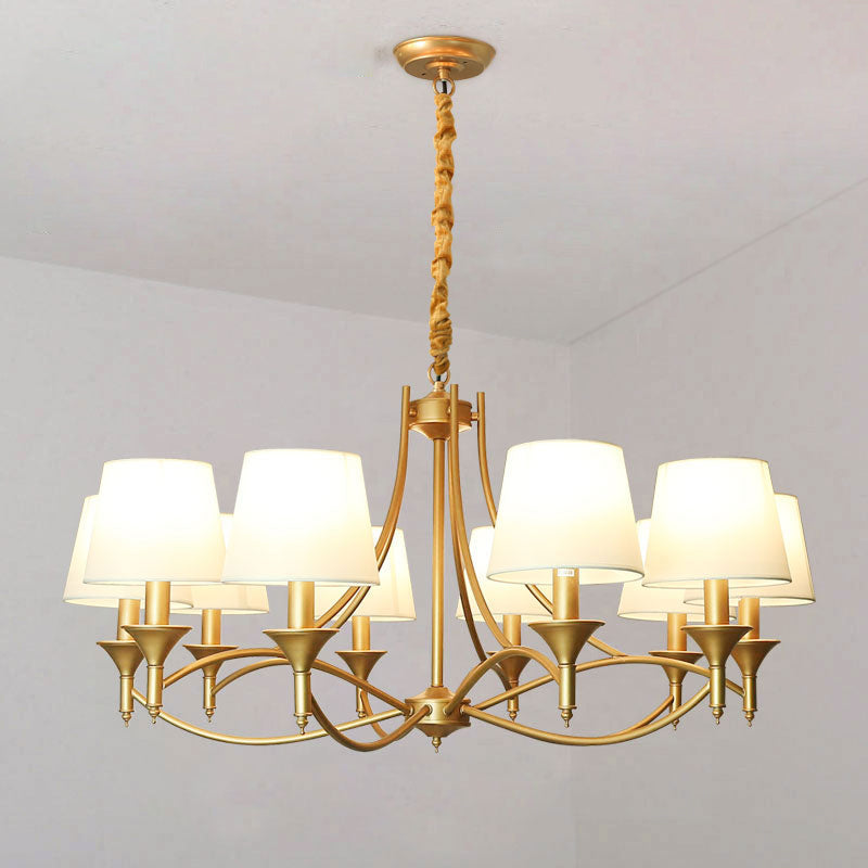 Minimalism Candlestick Chandelier Light Metallic Pendant Light Fixture with Tapered Fabric Shade