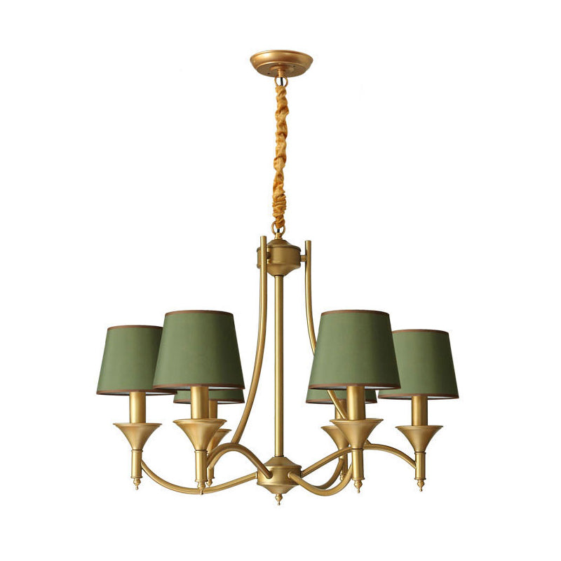 Minimalism Candlestick Chandelier Light Metallic Pendant Light Fixture with Tapered Fabric Shade