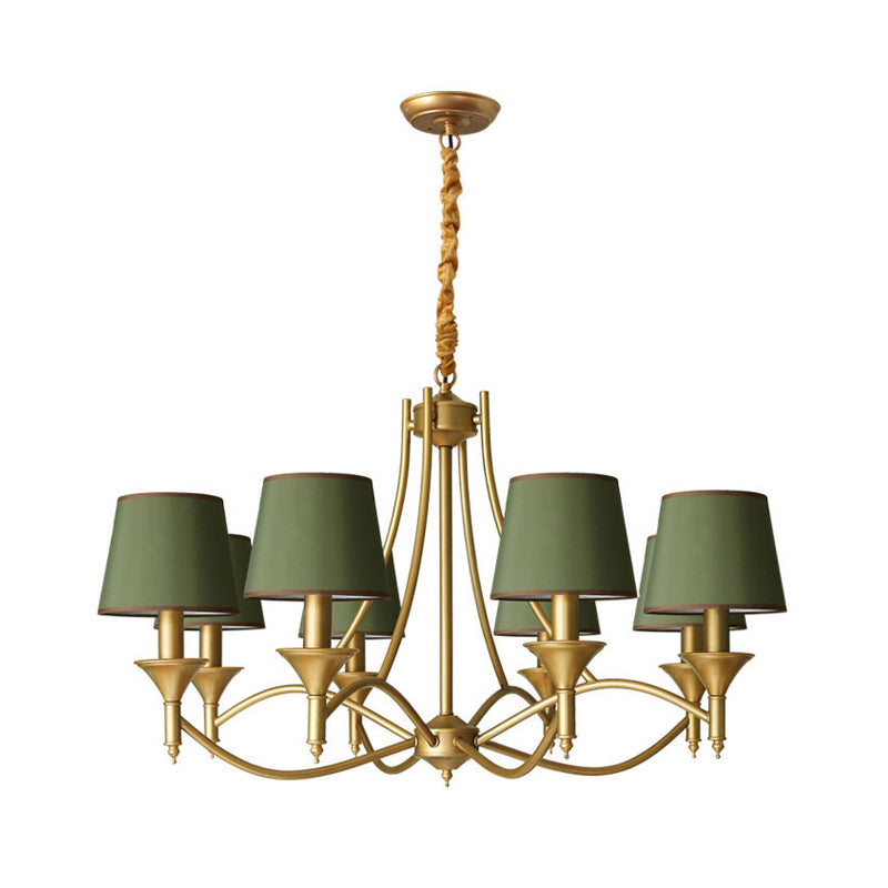 Minimalism Candlestick Chandelier Light Metallic Pendant Light Fixture with Tapered Fabric Shade