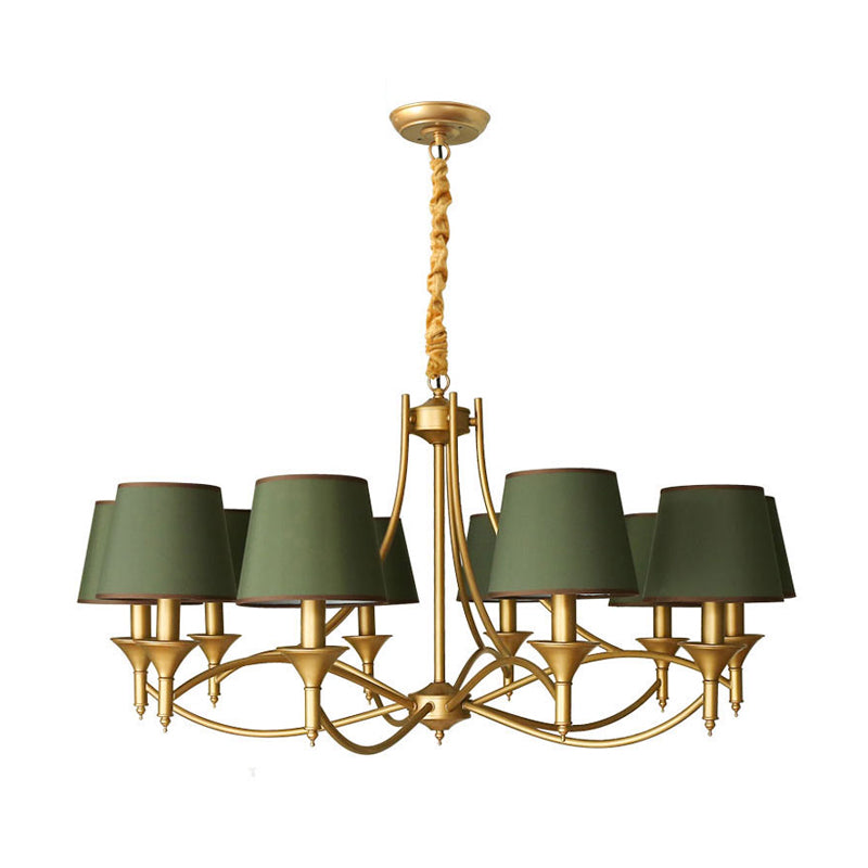 Minimalism Candlestick Chandelier Light Metallic Pendant Light Fixture with Tapered Fabric Shade