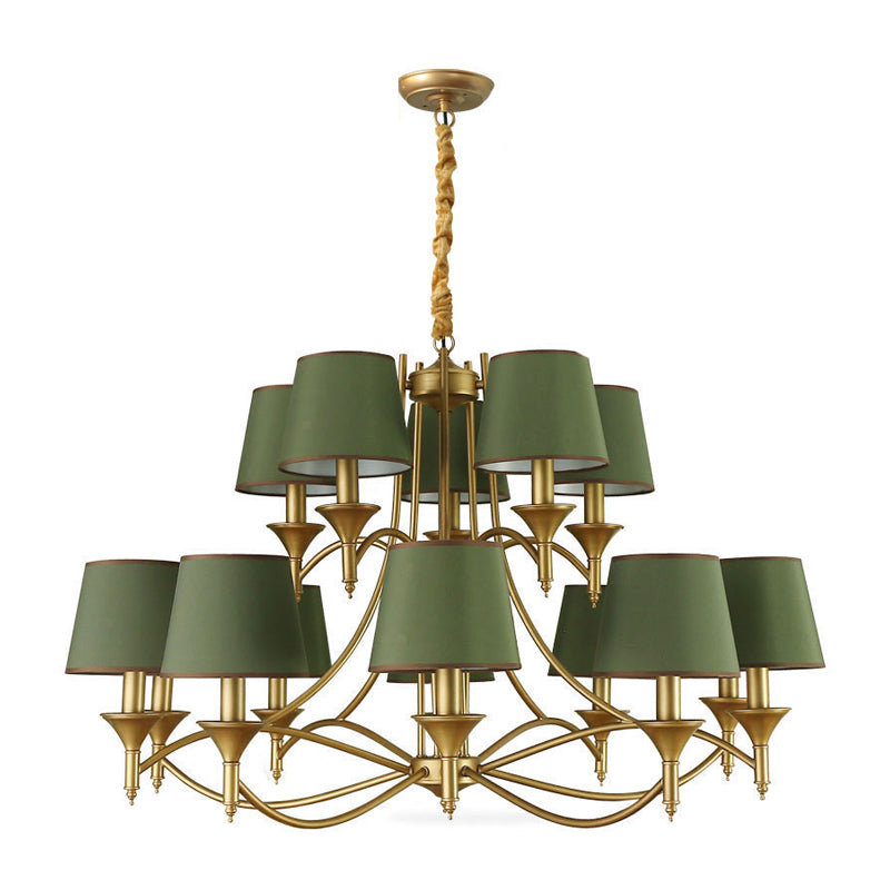 Minimalism Candlestick Chandelier Light Metallic Pendant Light Fixture with Tapered Fabric Shade