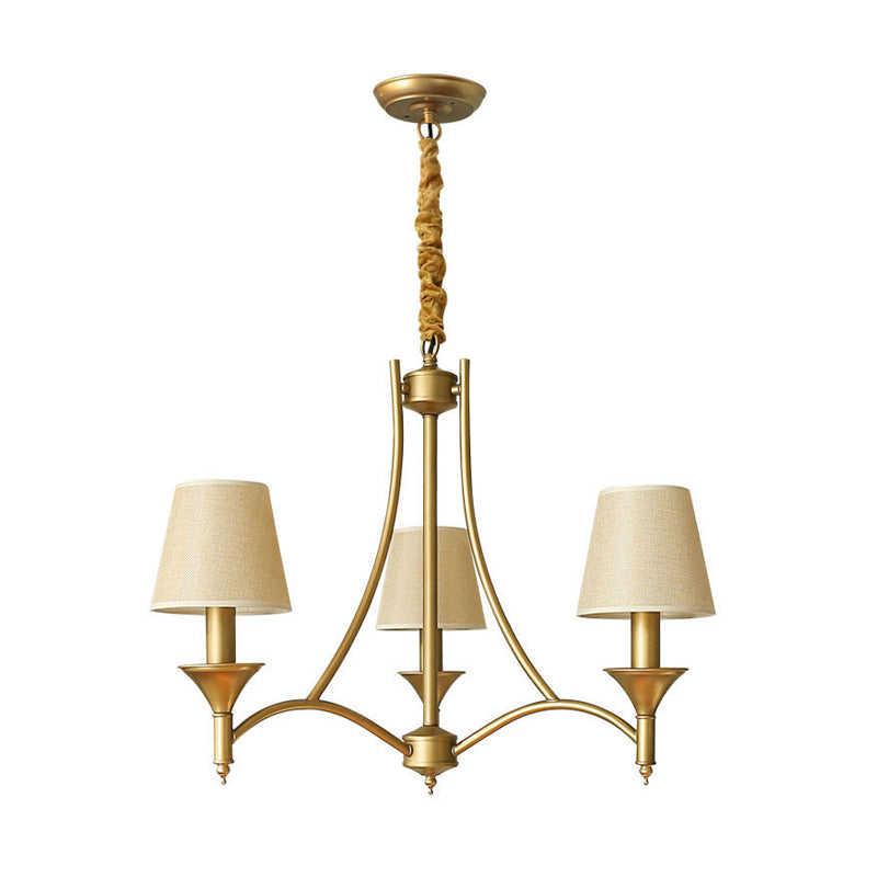 Minimalism Candlestick Chandelier Light Metallic Pendant Light Fixture with Tapered Fabric Shade