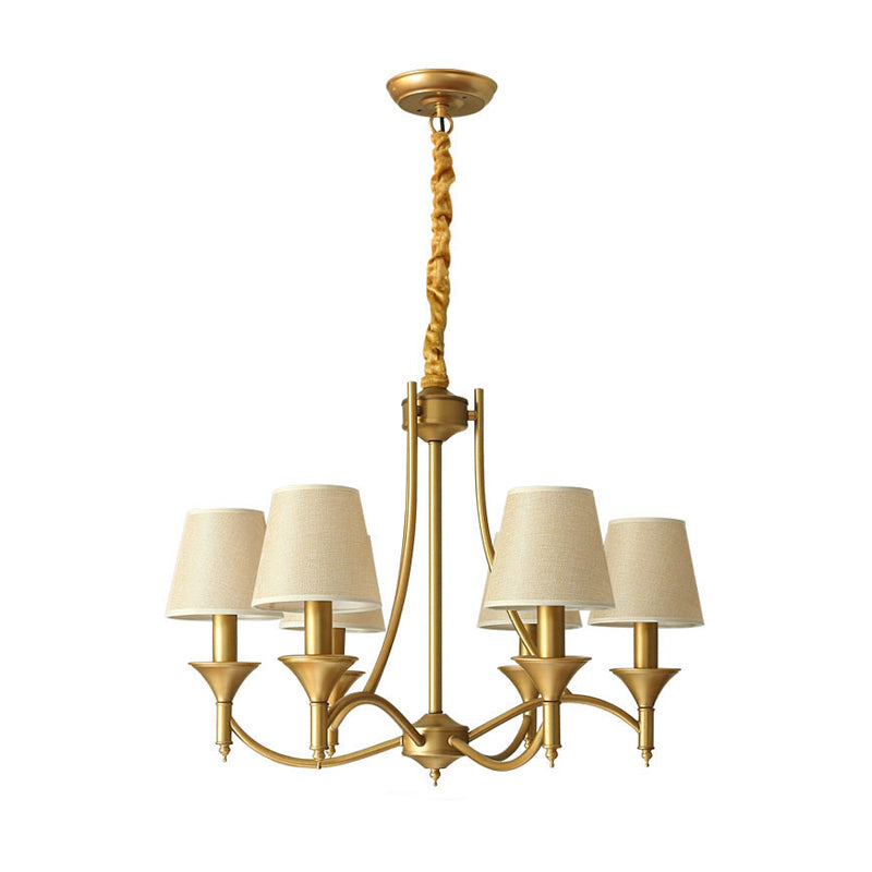 Minimalism Candlestick Chandelier Light Metallic Pendant Light Fixture with Tapered Fabric Shade