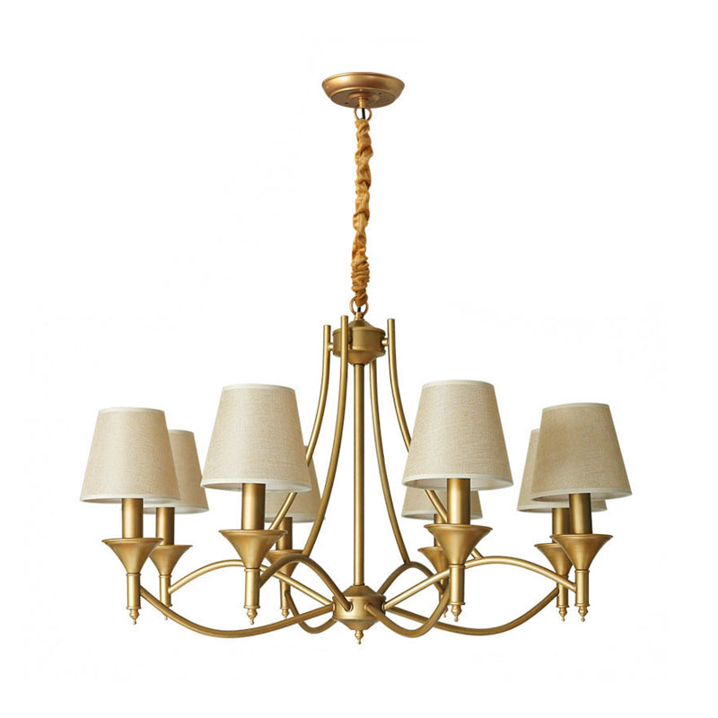 Minimalism Candlestick Chandelier Light Metallic Pendant Light Fixture with Tapered Fabric Shade