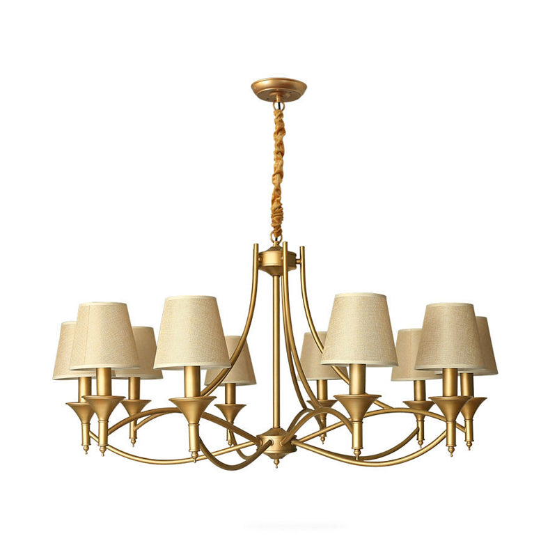 Minimalism Candlestick Chandelier Light Metallic Pendant Light Fixture with Tapered Fabric Shade