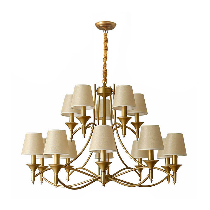 Minimalism Candlestick Chandelier Light Metallic Pendant Light Fixture with Tapered Fabric Shade