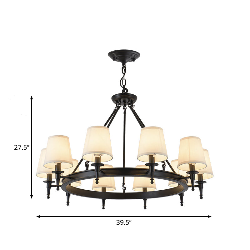 Metallic Candlestick Chandelier Lighting Classic Living Room Pendant Light with Bucket Fabric Shade