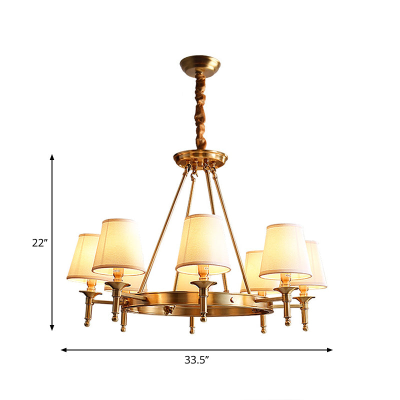 Metallic Candlestick Chandelier Lighting Classic Living Room Pendant Light with Bucket Fabric Shade