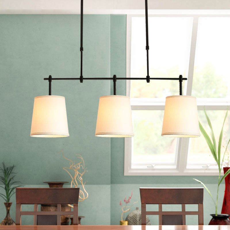3 Bulbs Pendant Light Vintage Tapered Fabric Hanging Island Light in White for Dining Room