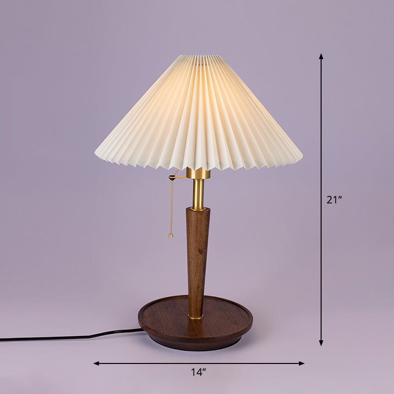 Lampada da comodino in tessuto plissettato a cono Lampada da tavolo da soggiorno minimalista a 1 luce con catenella in bianco
