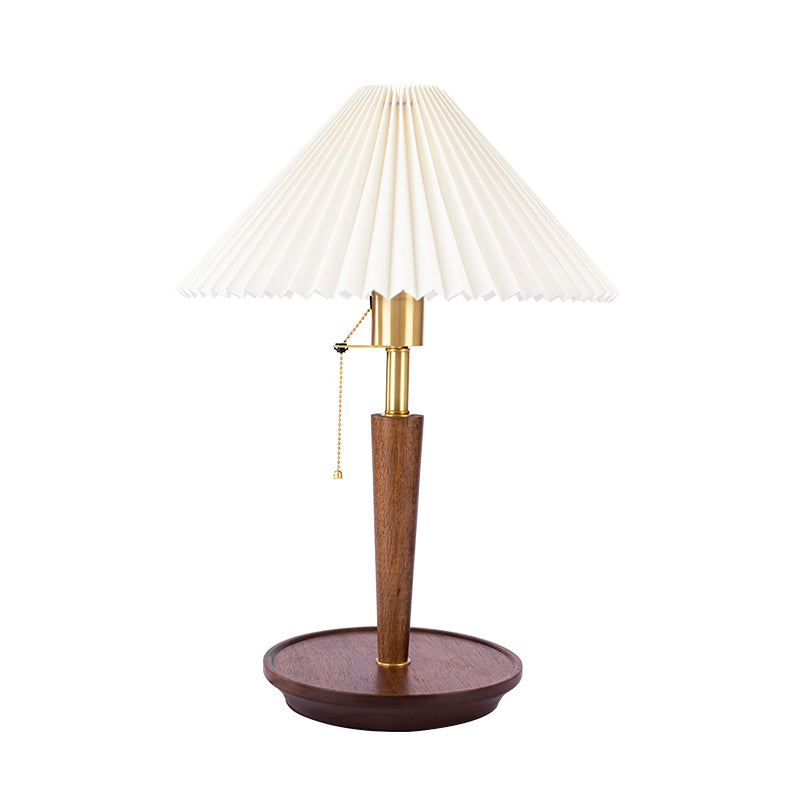 Lampada da comodino in tessuto plissettato a cono Lampada da tavolo da soggiorno minimalista a 1 luce con catenella in bianco