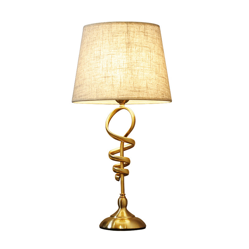 1 Head Table Lighting Classic Spiral Metallic Nightstand Lamp with Tapered Pleated Fabric Shade