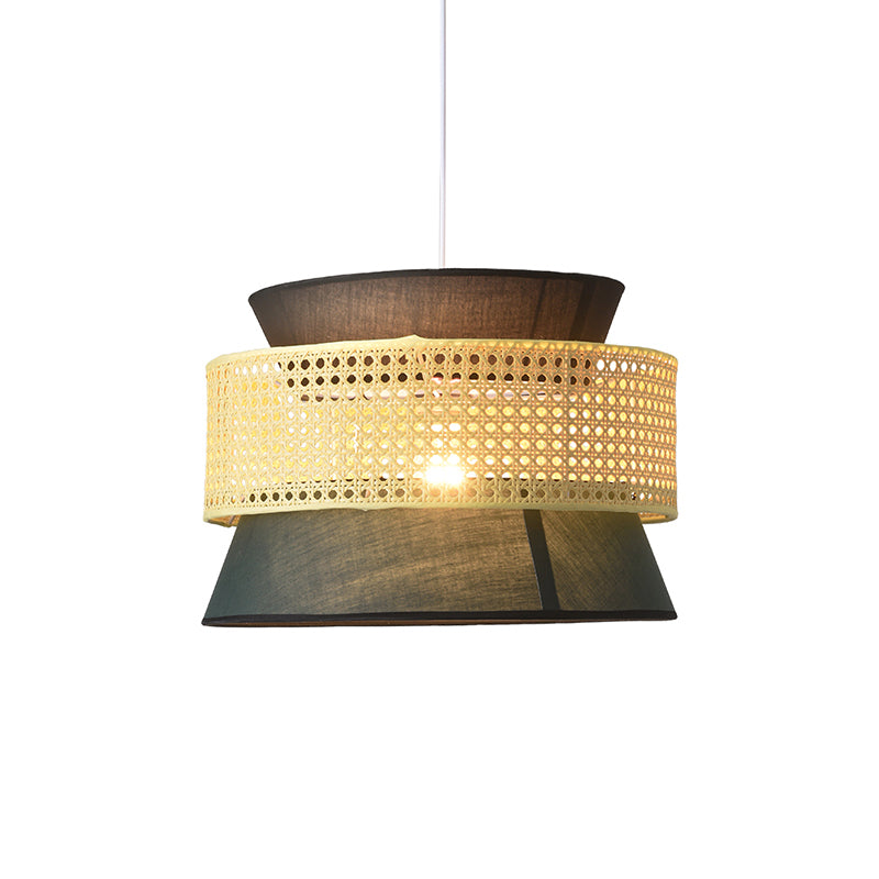 Abgestufte Rattan -Suspension Licht Einfachheit Single Blackish Green Pendelleuchte Leuchte