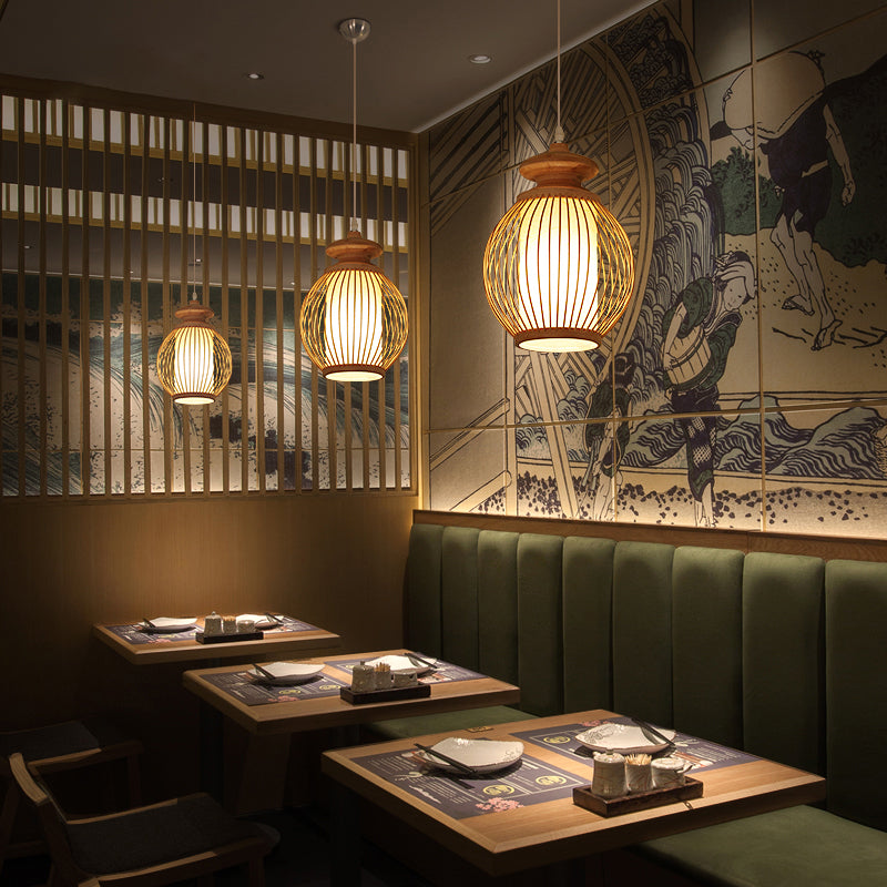 Modern Style Handwoven Ceiling Light Bamboo Single Restaurant Hanging Pendant Lighting