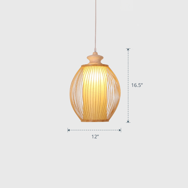 Modern Style Handwoven Ceiling Light Bamboo Single Restaurant Hanging Pendant Lighting