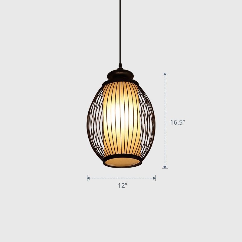 Modern Style Handwoven Ceiling Light Bamboo Single Restaurant Hanging Pendant Lighting