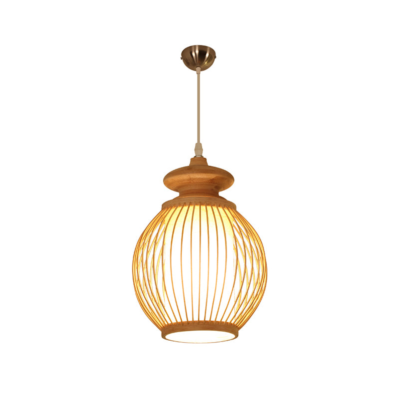 Modern Style Handwoven Ceiling Light Bamboo Single Restaurant Hanging Pendant Lighting
