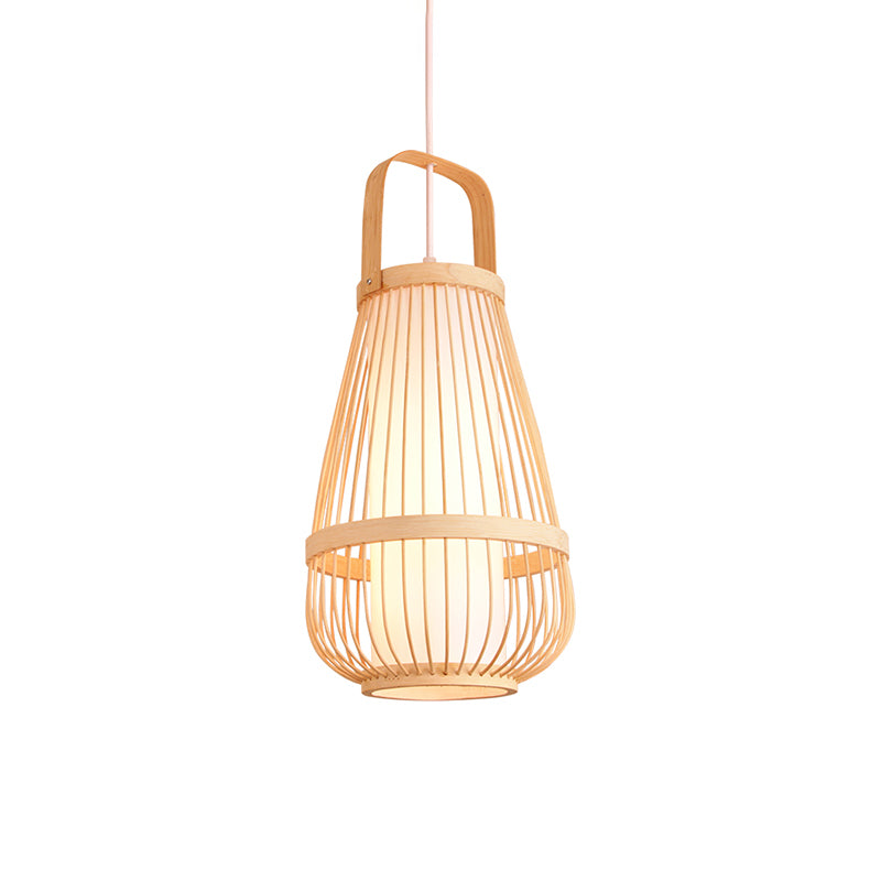 Basket Bamboo Pendant Light Contemporary Single-Bulb Wood Suspension Light Fixture