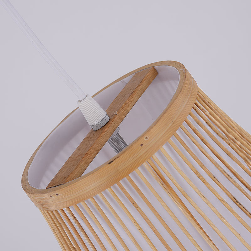 Bamboo Pear Ceiling Lighting Asian Style 1 Bulb Wood Hanging Light for Restaurant