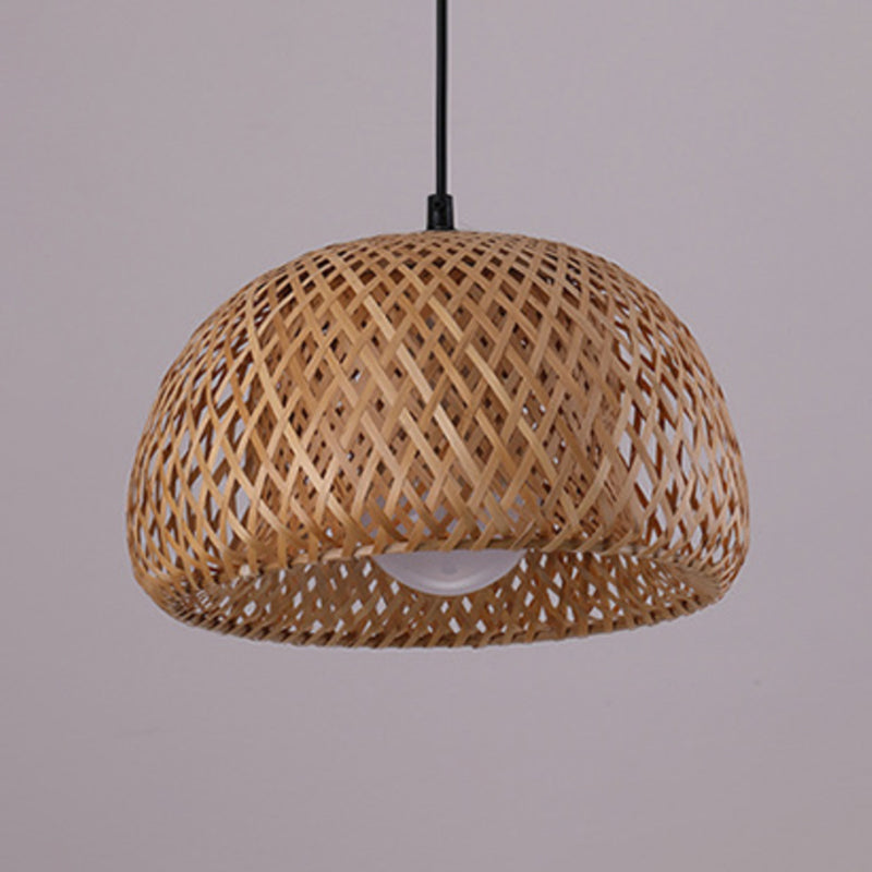 Handcrafted Ceiling Light Modern Bamboo Single Wood Hanging Pendant Light for Restaurant
