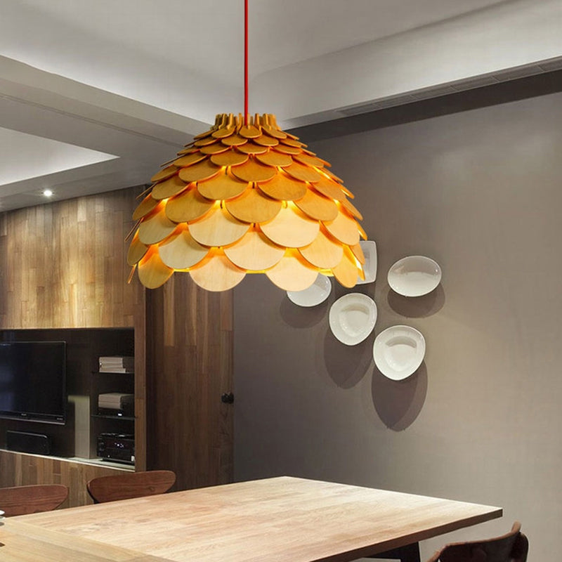 Pinecone Shaded Tea Room Suspension Lighting Wood Simplicity Pendant Light Fixture