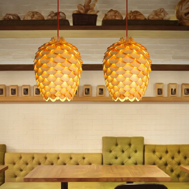 Pinecone Shaded Tea Room Suspension Lighting Wood Simplicity Pendant Light Fixture