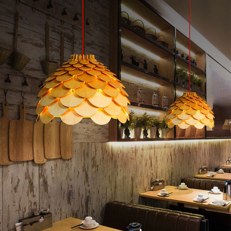 Pinecone Shaded Tea Room Suspension Lighting Wood Simplicity Pendant Light Fixture