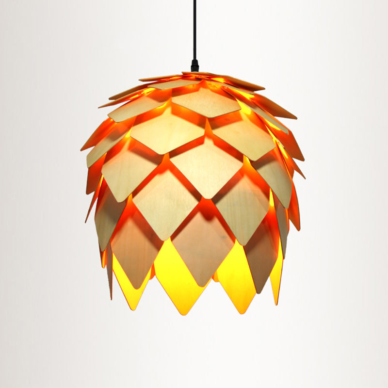 Wood Shaded Pendant Light Contemporary Single Suspension Lighting Fixture for Restaurant